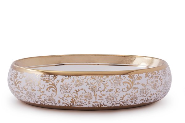 Exklusive Oval Waschbecken Weiß Gold Muster Modell Helene