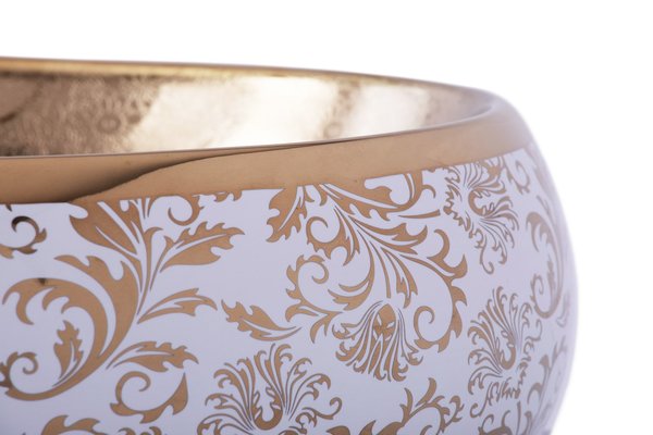 Exklusive Oval Waschbecken Weiß Gold Muster Modell Helene