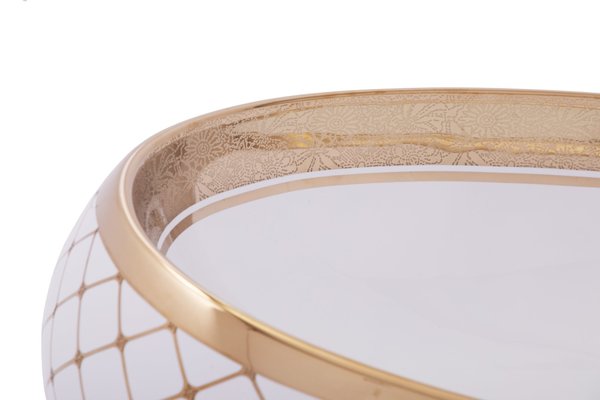 Exklusive Oval Waschbecken Weiß Gold Modell Elina