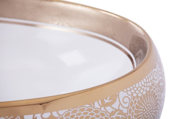Exklusive Oval Waschbecken Weiß Gold Modell Kim