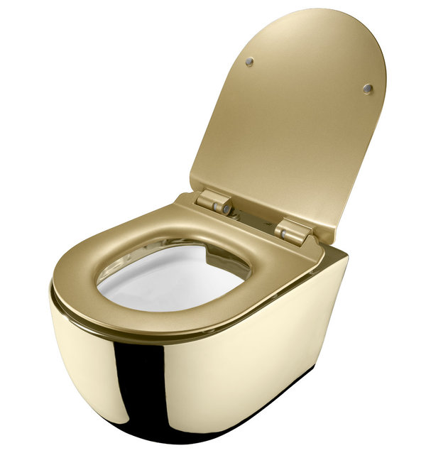 Spülrandloses Wand WC Hänge Toilette Exklusiv Farbe Gold Modell Trump