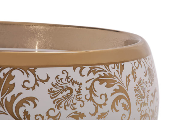 Exklusive Rundes Waschbecken Weiß Gold Muster Modell Helene