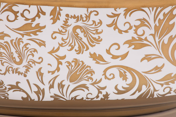 Exklusive Rundes Waschbecken Weiß Gold Muster Modell Helene